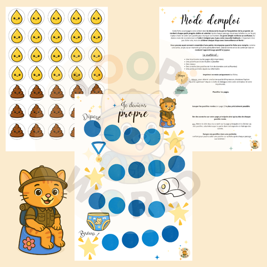 Fiches de motivation à l'apprentissage de la propreté - Bleue