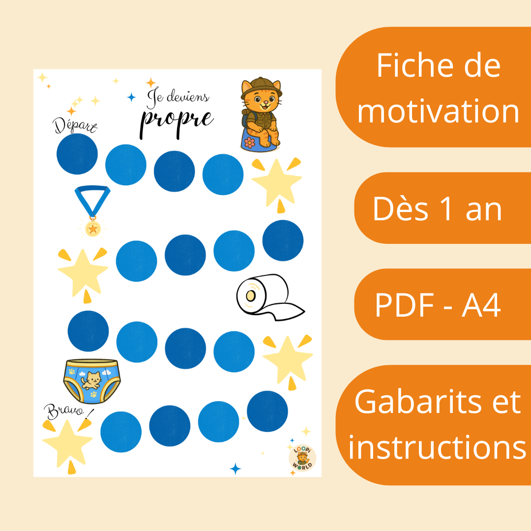 Fiches de motivation à l'apprentissage de la propreté - Bleue
