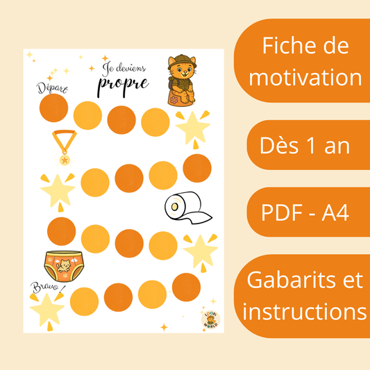 Fiches de motivation à l'apprentissage de la propreté - Orange