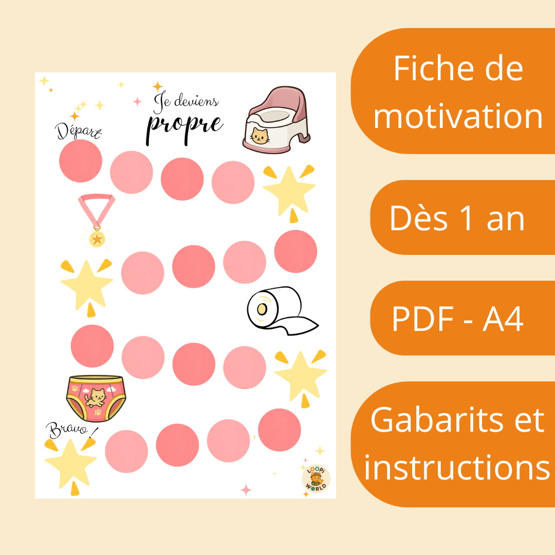 Fiches de motivation à l'apprentissage de la propreté - Rose