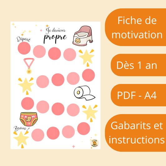 Fiches de motivation à l'apprentissage de la propreté - Rose