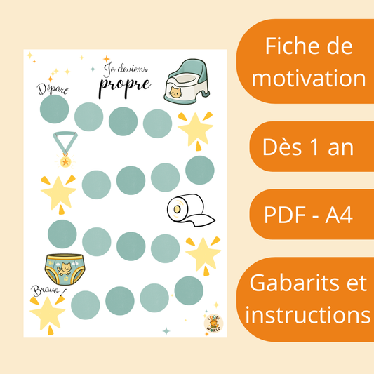 Fiches de motivation à l'apprentissage de la propreté - Vert Sauge