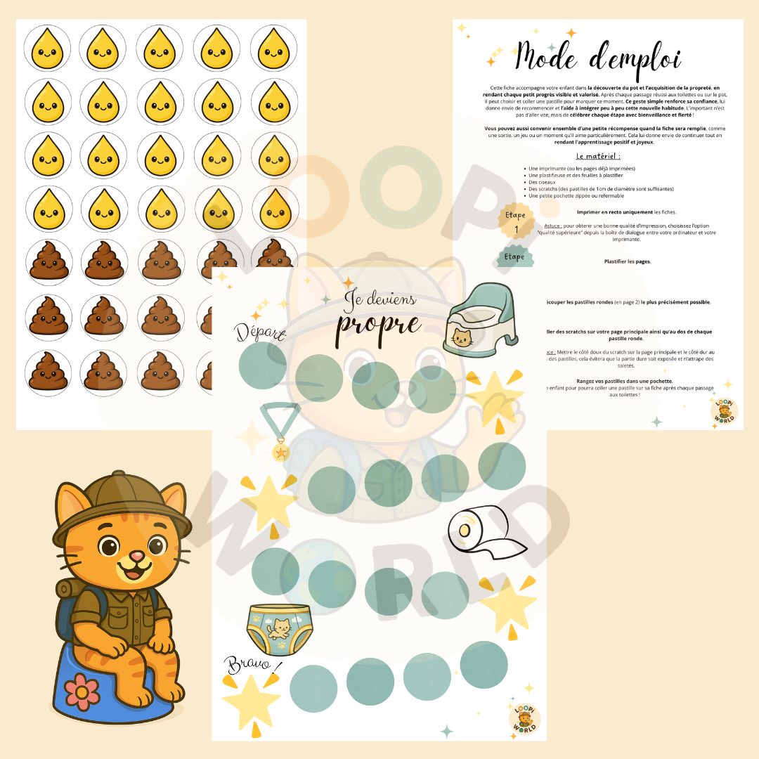 Fiches de motivation à l'apprentissage de la propreté - Vert Sauge